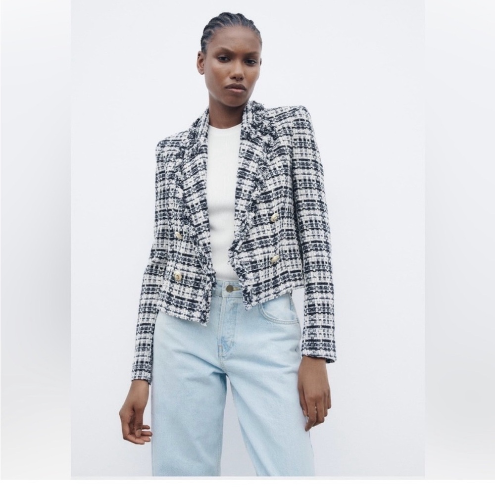 Zara Black & White Tweed  Blazer